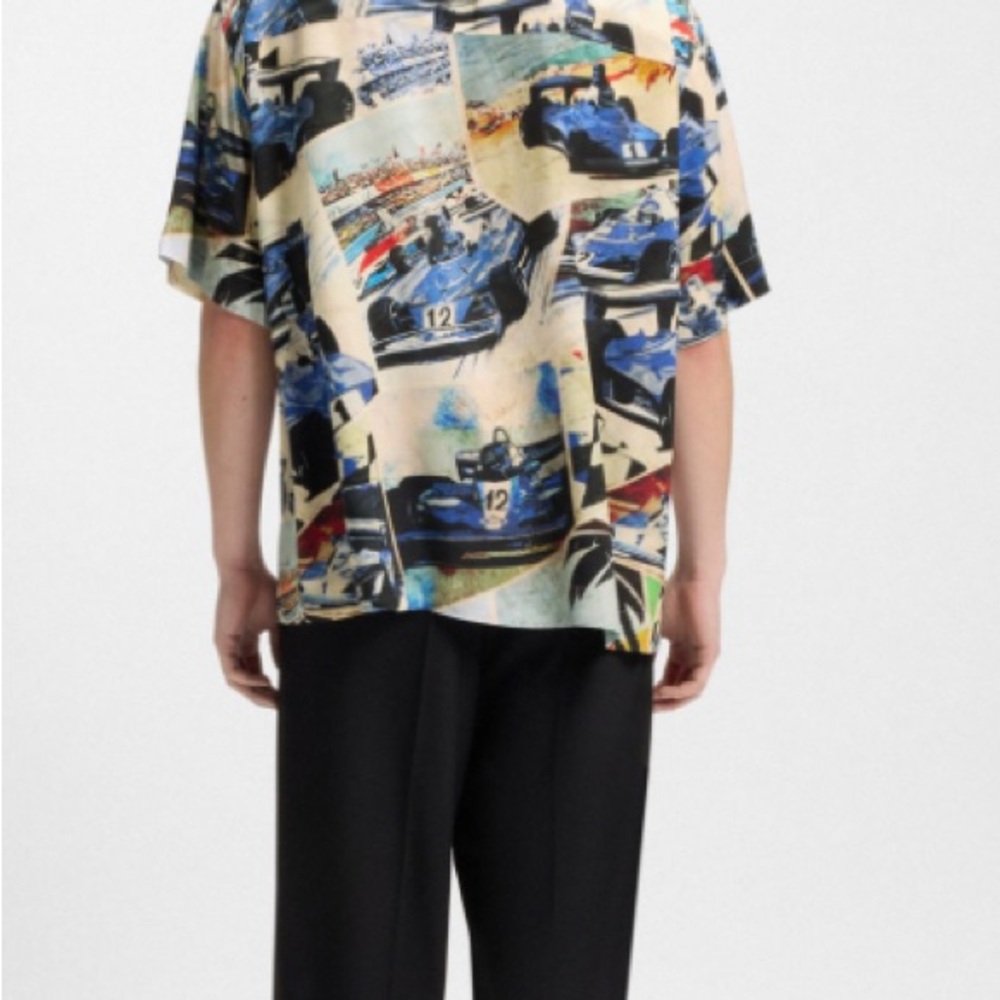 Hugo Boss Espino Race Car Print Camp Graphic Shirt Collar Button Down Oversized - Picture 3 of 10
